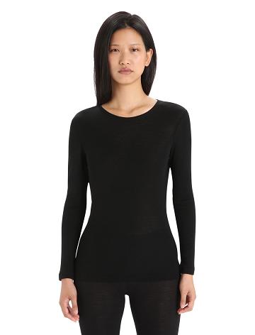 Women's Icebreaker Merino 175 Everyday Long Sleeve Crewe Thermal Top Base Layers Black | CA 1036ZUTG